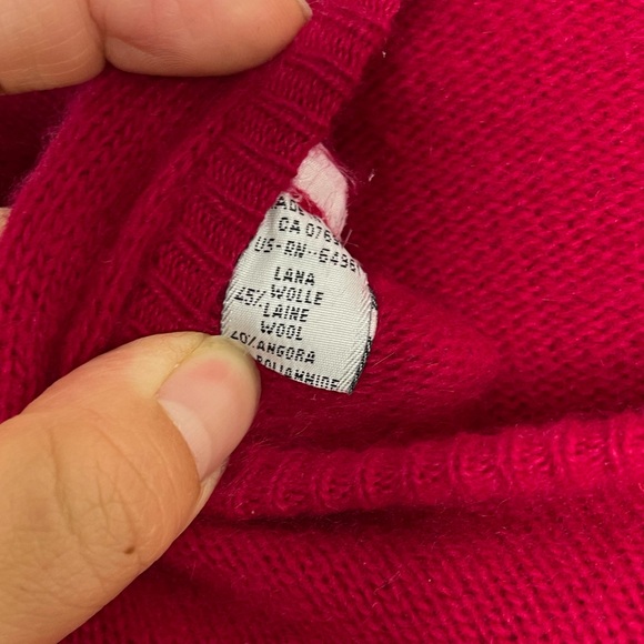 Benetton VTG Made in Italy Berry Bubble Sleeved Lambwool Rabbit Hair Sz 46 US 12 - Picture 6 of 9